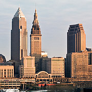 Cleveland skyline in evening light