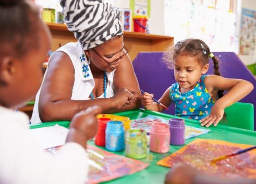 art teacher with preschool children