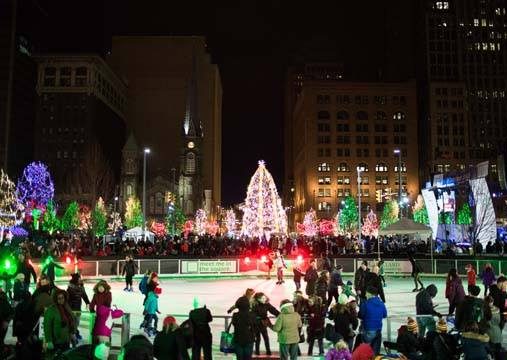 Cleveland Foundation Skating Rink on Public Square at Night