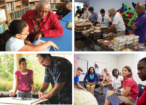 Collage of pictures of volunteers at work