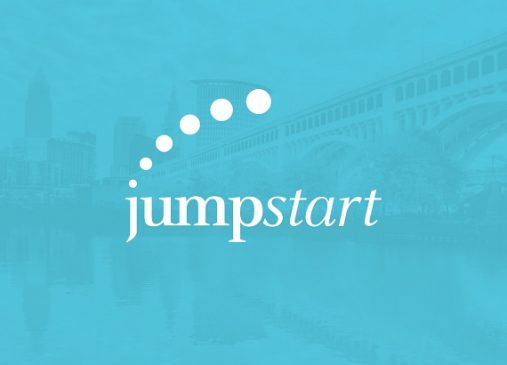 JumpStart logo against blue tinted Cleveland skyline