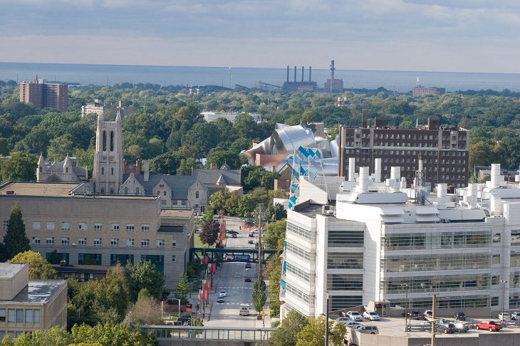 Arial shot of Greater University Circle buildings