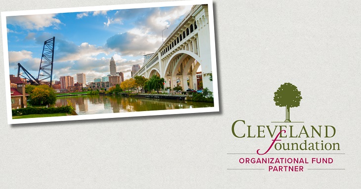 A graphic with Cleveland skyline from river and Cleveland Foundation logo