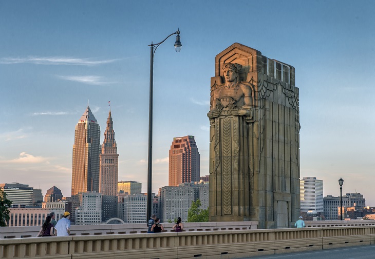 A view of the Cleveland skyline from Carnegie Bridge