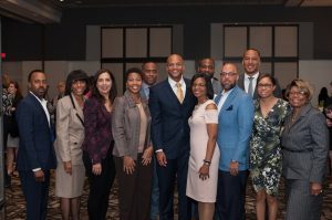 Members of the Cleveland Foundation AFrican American Philanthropy Committee pose with Wes Moore 