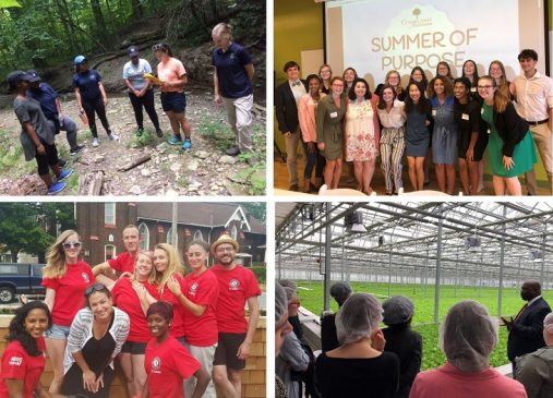 Collage of pictures of interns at various locations