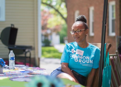 Donna sitting at her Common Ground event