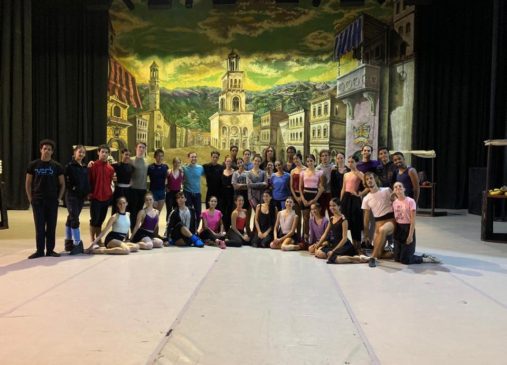 Cleveland Havana Ballet in front of the village set of Romeo and Juliet