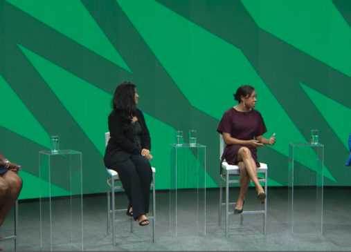 (L to R): Dr. Michele Scott Taylor, chief program officer, College Now; Roberta Duarte, principal, community engagement and outreach, JumpStart Inc.; Bishara Addison, director of job preparation, The Fund for Our Economic Future; and Helen Williams, program director for education, Cleveland Foundation, discuss efforts to create pathways to opportunity in Greater Cleveland.