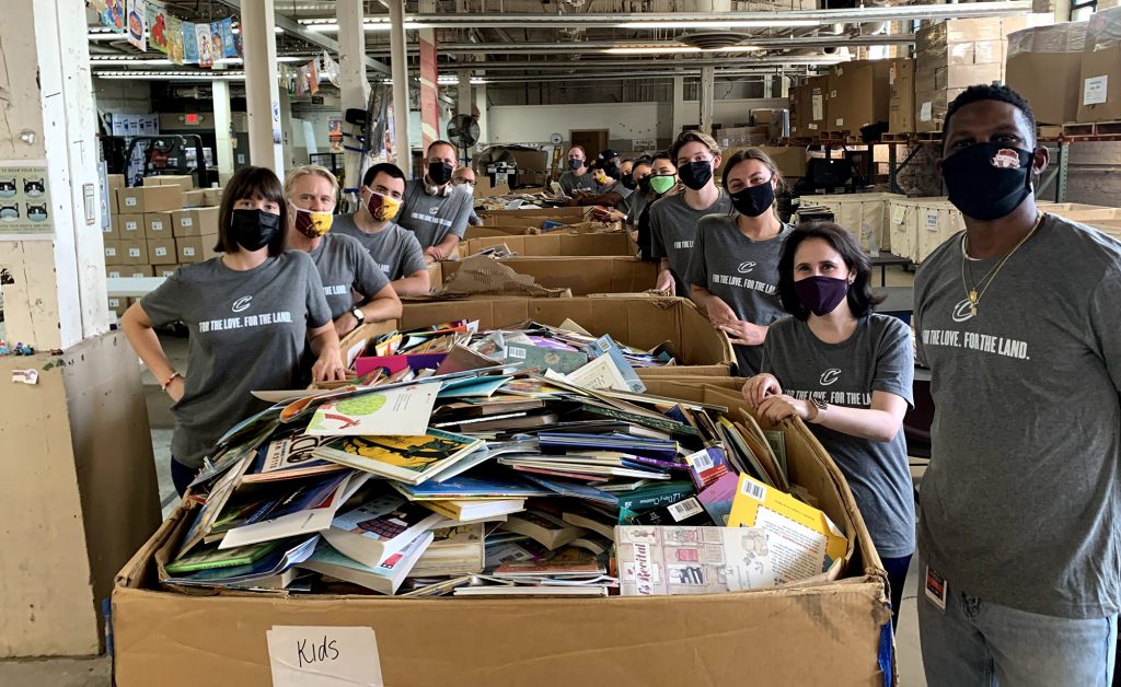 Volunteers sorting books