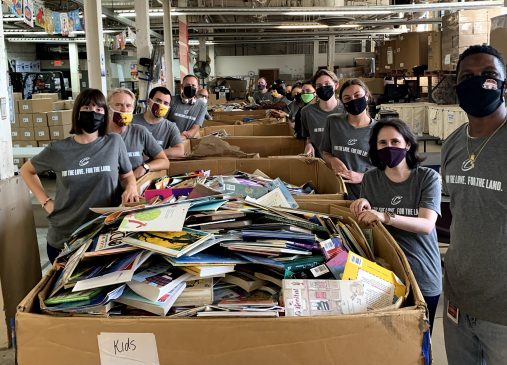 Volunteers sorting books